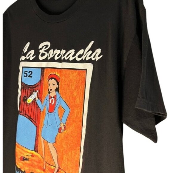 La Borracha 52 Mexican Card Loteria Drunk Woman Black T-Shirt Drinking Lady Beer - Picture 3 of 10